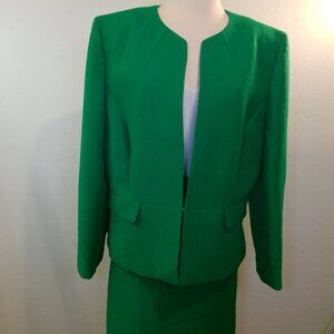 Tahari Vintage Green Tan Blazer Skirt Set Size 18